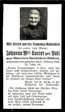 Santer Johanna, geb. Pult, 1929