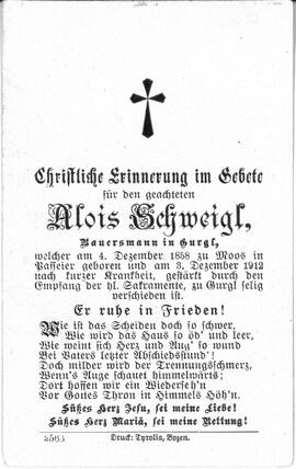 Schweigl Alois, 1912