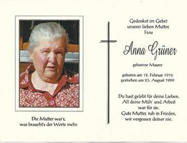 Grüner Anna, geb. Maurer, 1999