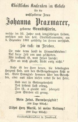 Praxmarer Johanna, geb. Granbichler, 1881