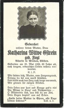 Gstrein Katharina, geb. Fiegl, 1929