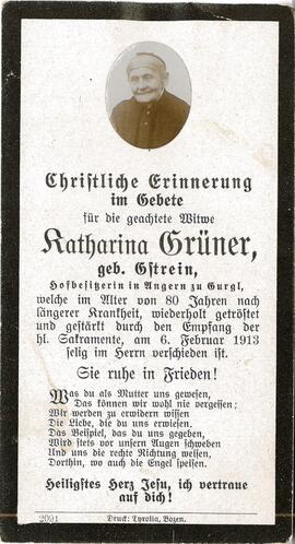 Grüner Katharina, geb. Gstrein, 1913