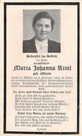 Riml Maria Johanna, geb. Gstrein, 1944