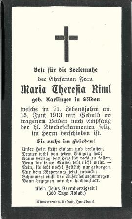 Riml Maria Theresia, geb. Karlinger, 1913