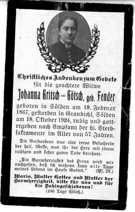 Gritsch - Götsch Johanna, geb. Fender, 1924