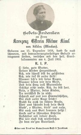 Riml  Kreszenz, geb. Gstrein, 1919