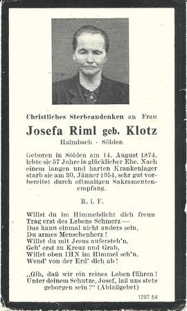 Riml  Josefa, geb. Klotz, 1954