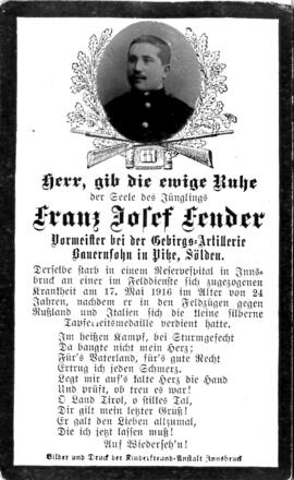 Fender Franz Josef, 1916
