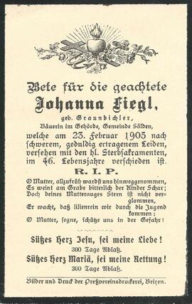 Fiegl Johanna, geb. Graunbichler (Granbichler), 1905