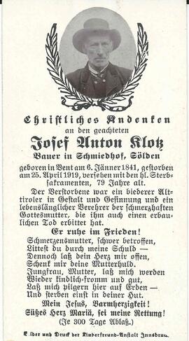Klotz Josef Anton, 1919