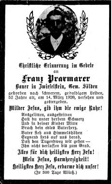 Praxmarer Franz, 1920