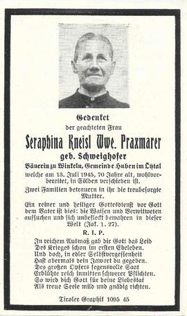 Kneisl Seraphina, geb. Schweighofer, verw. Praxmarer, 1945