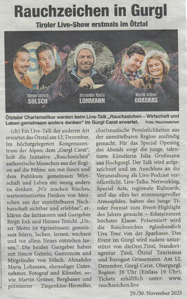 Rauchzeichen in Gurgl - Tiroler Live-Show erstmals im Ötztal