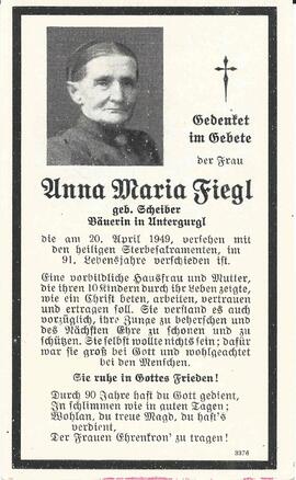 Fiegl Anna Maria, geb. Scheiber, 1949