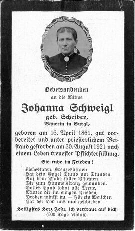 Schweigl Johanna, geb. Scheiber, 1921