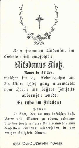 Klotz Nikodemus, 1904