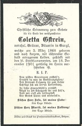 Grüner Coletta, geb. Gstrein, 1901