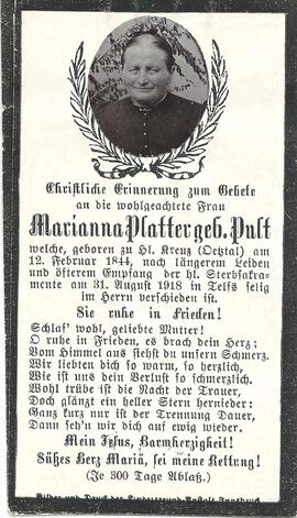 Platter Marianna, geb. Pult, 1918