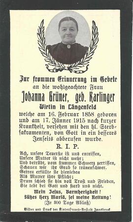 Grüner Johanna, geb. Karlinger, 1915