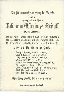 Gstrein Johanna, geb. Reindl, 1890