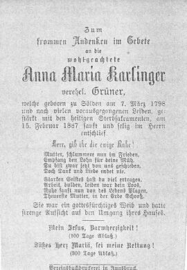 Grüner Anna Maria, geb. Karlinger, 1887
