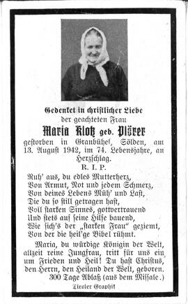 Klotz Maria, geb. Plörer, 1942