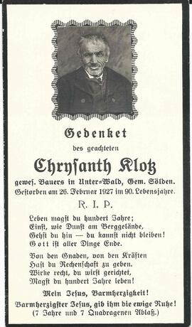 Klotz Chrysanth, 1927