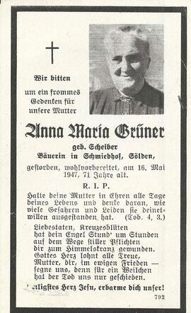 Grüner Anna Maria, geb. Scheiber, 1947