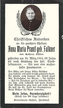 Prantl Anna Maria, geb. Falkner, 1914