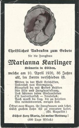 Karlinger Marianna, 1920