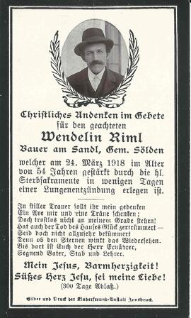 Riml Wendelin, 1918
