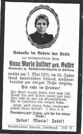 Falkner  Anna Maria, geb. Gufler, 1921