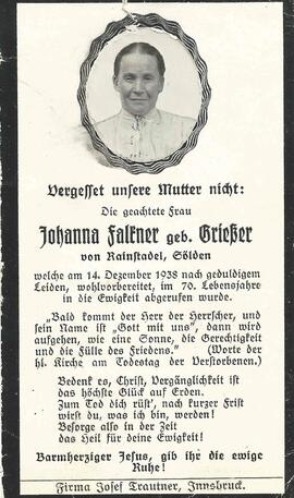 Falkner Johanna, geb. Grießer, 1938