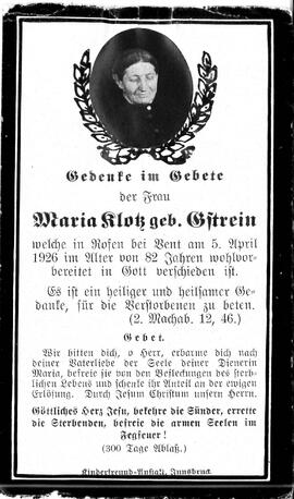 Klotz Maria, geb. Gstrein, 1926