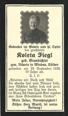 Fiegl Koleta, geb. Granbichler, 1928