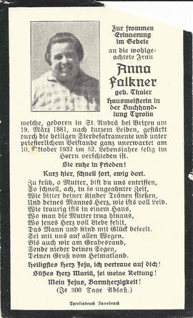 Falkner Anna, geb. Thaler, 1932