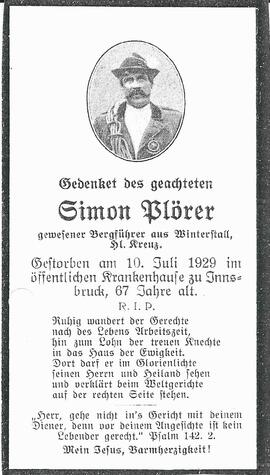 Plörer Simon, 1929