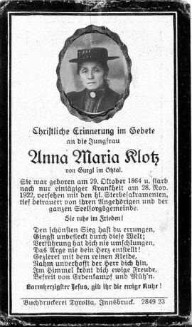 Klotz Anna Maria, 1922