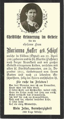 Haller Marianna, geb. Schöpf, 1911