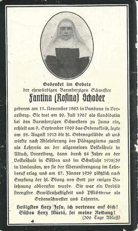 Schoder Rosina, Schwester Fantina, 1939