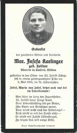 Karlinger Maria Josefa, geb. Falkner, 1938