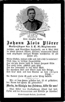 Plörer Johann Alois, 1916