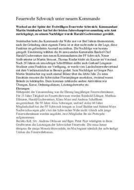 Presseaussendung Hermann Nageler zur Jahreshauptversammlung der Freiwilligen Feuerwehr Schwoich