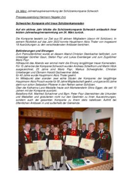 Presseaussendung Hermann Nageler Jahreshauptversammlung Schützenkompanie Schwoich