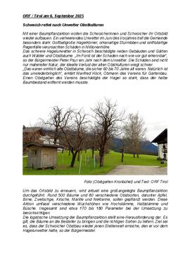 ORF / Tirol am 6. September 2025: Schwoich rettet nach Unwetter Obstkulturen