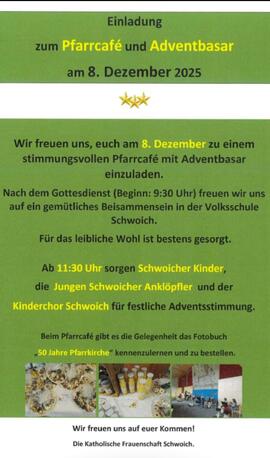 Einladung der Pfarre zum Pfarrcafé mit Adventbasar