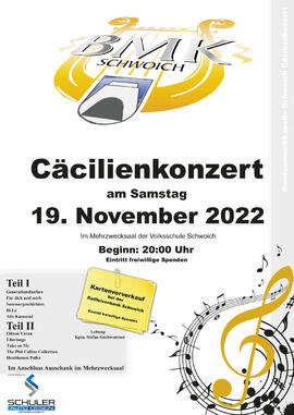 Einladung zum Cäcilienkonzert 2022 der BMK Schwoich