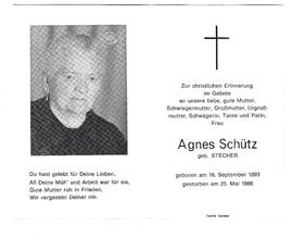 Agnes Schütz geb. Stecher