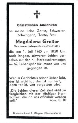 Magdalena Greiter, Gendarmerie-Rayoninspektors-Gattin