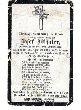 Josef Althaler, Standschütze des Bataillons Nauders-Ried